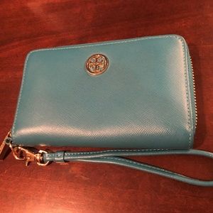 Teal Blue Tory Burch Wristlet